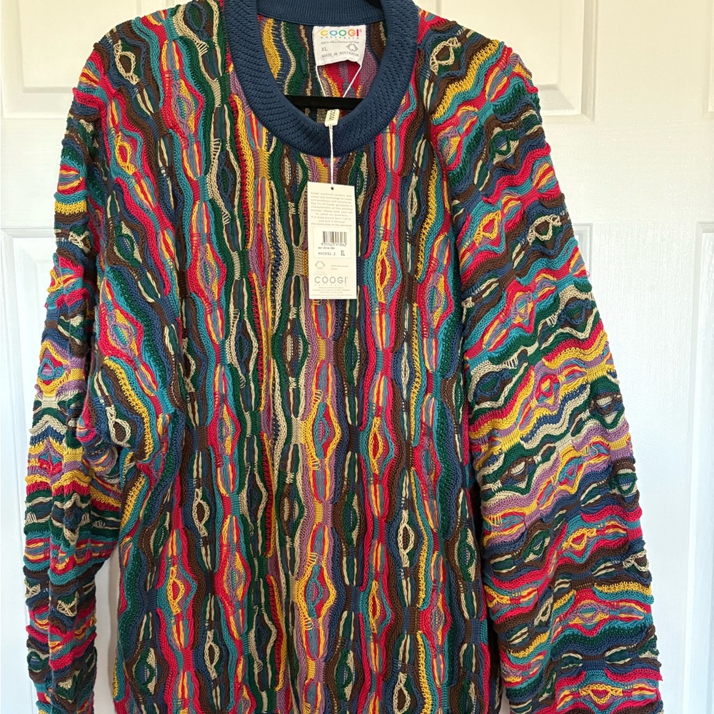COOGI Men's Multicolor Wave-Pattern Crewneck Sweater - Blue Trim - Picture 2 of 2